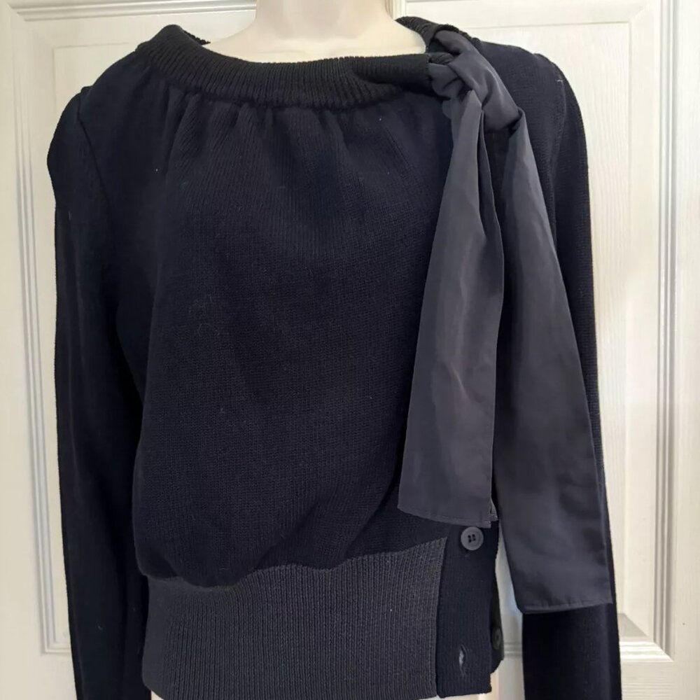 NWT COS Bow Tie Side Buttons Knit Top Sweater Black Stretchy Size S